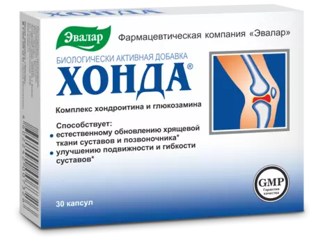 Хонда (глюкозамин и хондроитин), 30 капсул, Эвалар