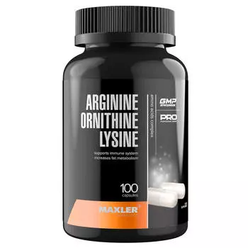 Комплекс аминокислот Аргинин Орнитин Лизин, 100 капсул, MAXLER