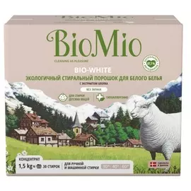 Концентрированный стиральный порошок для белого белья без запаха, с экстрактом хлопка, 1500 гр, Bio Mio
