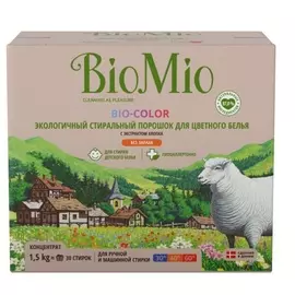 Концентрированный стиральный порошок для цветных тканей без запаха, с экстрактом хлопка, 1,5 кг, Bio Mio