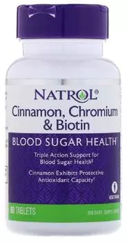 Корица, биотин, хром, 60 таблеток, Natrol