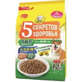 Корм для собак 5 секретов здоровья низкокалорийный, японский цыплёнок и свежие овощи, 1.2 кг, Japan Premium Pet