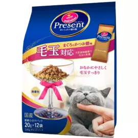 Лакомство для кошек PRESENT с натуральными пищевыми волокнами для выведения шерсти на основе японского тунца бонито, 240 г, Japan Premium Pet