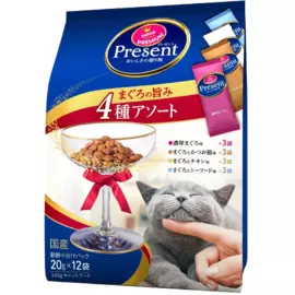 Лакомство PRESENT для взрослых кошек, ассорти 4 вкусов тунца с содержанием олигосахаридов для поддержания здорового пищеварения, 240 г, Japan Premium Pet