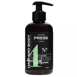 Мужской шампунь-гель 2 в 1 для волос и тела №4, 300 мл, Press Gurwitz
