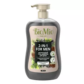 Натуральный гель-шампунь для душа 2в1 мужской Мята и кедр, 650 мл, BioMio
