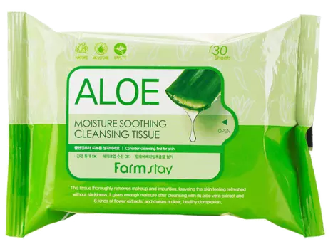 Очищающие увлажняющие салфетки с экстрактом алоэ, 30 шт, FarmStay