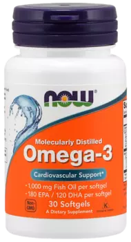 Омега-3, 1000 мг, 30 капсул, NOW