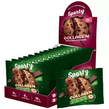 Печенье SPORTY БЕЗ САХАРА с коллагеном "Шоколад с фундуком", 12шт*40г, SPORTY