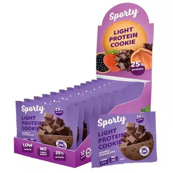 Печенье SPORTY Protein Light БЕЗ САХАРА Двойной шоколад 12шт*40г, SPORTY