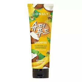 Питательный и разглаживающий шампунь с экстрактом банана и кокосовой водой, для поврежденных волос, 250 мл, Consly