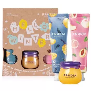 Подарочный набор Зимний Hello Winter 3 предмета (бальзам для губ+ 2 крема для рук манго/персик), Frudia