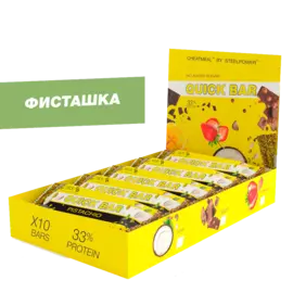 Протеиновые батончики QUICK BAR, Фисташка, 60гр*10шт, STEELPOWER