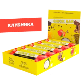 Протеиновые батончики QUICK BAR, Клубника, 60гр*10шт, STEELPOWER