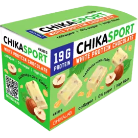 Протеиновый шоколад без сахара Белый шоколад с фундуком и кукурузными чипсами, 4 шт*100 г, Chikalab