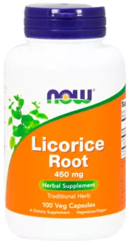 Солодка, 450 мг, 100 вегетарианских капсул, NOW