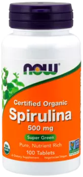 Спирулина, 500 мг, 100 таблеток, NOW