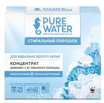 Стиральный порошок для белого белья без запаха, 800 гр, PURE WATER