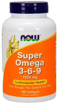 Супер Омега 3-6-9, 1600 мг, 180 капсул, NOW