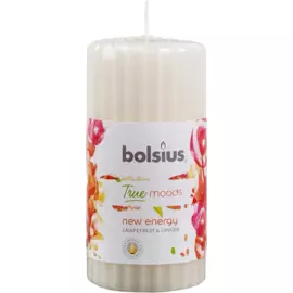 Свеча ребристая ароматическая "New energy (грейпфрут и имбирь)", столбик 120x58 мм, цвет белый, Bolsius