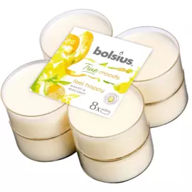 Свечи чайные ароматические МАКСИ "Feel happy (манго и бергамот)", цвет белый, 8 шт, Bolsius