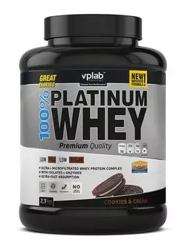 Сывороточный протеин 100% Platinum Whey, вкус «Печенье и крем», 2,3 кг, VPLab