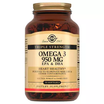 Тройная Омега-3 ЭПК и ДГК, 950 мг, 50 капсул, Solgar