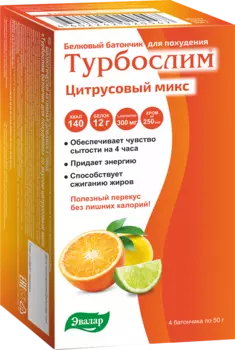 Турбослим батончик для похудения со вкусом цитрусовый микс, 4 шт, Эвалар