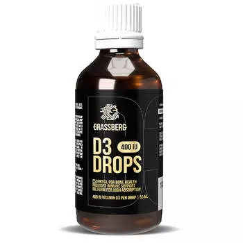Витамин D3, 400IU, капли, 50 мл, Grassberg