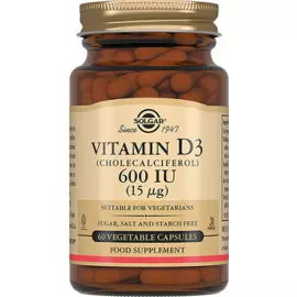 Витамин D3 600 МЕ, 60 капсул, Solgar