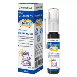 Витамин Д3 спрей, 400 МЕ для детей, без ароматизаторов (гипоаллергенный), 20 мл, Risingstar