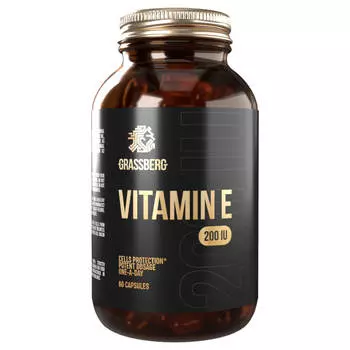 Витамин Е 200МЕ, 60 капсул, GRASSBERG