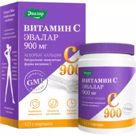 Витамин С Аскорбат кальция, 900 мг, 121 г, банка, Эвалар