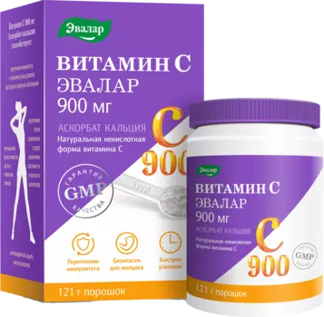 Витамин С Аскорбат кальция, 900 мг, 121 г, банка, Эвалар