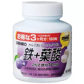 Железо, со вкусом сливы, 180 жевательных таблеток, ORIHIRO