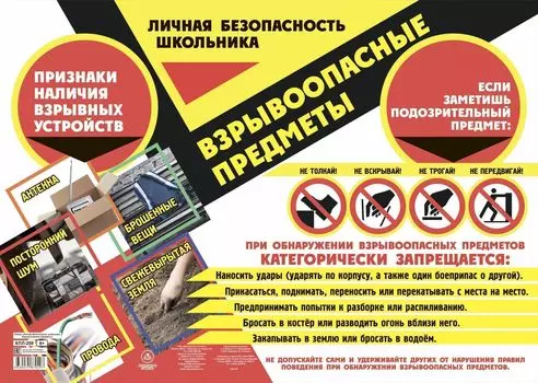 Плакат Личная безопасность школьника Взрывоопасные предметы