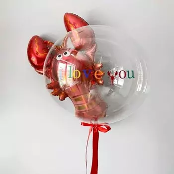 Большой шар Bubble с надписью и фольгированный шар «Лобстер»