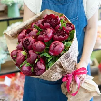 Букет бордовых пионов