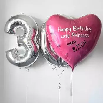 Две фольгированные цифры и сердце «Happy birthday»