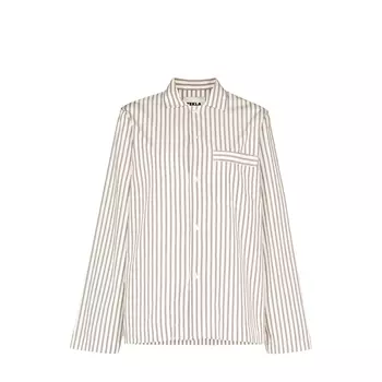 Tekla Tekla Poplin Pyjamas Shirt White & Brown Striped (L)