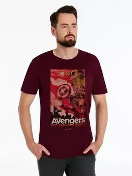Футболка Mightest Heroes, бордовая, размер L
