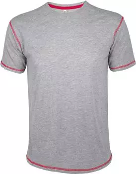Футболка мужская с контрастной отделкой MUSTANG 150, серый меланж/красный, размер S