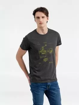 Футболка приталенная Old Patents. Coffee Mill, черный меланж, размер XXL