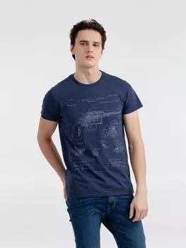 Футболка приталенная Old Patents. Revolver Gun, синий меланж, размер XL