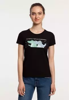 Футболка женская «Крокодилобегемоты», черная, размер M