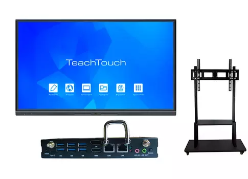 Интерактивная панель 5.5LE 75” в комплекте со слотовым OPS-CT компьютером Intel i5-10400 и мобильной стойкой Interwrite HY-680A