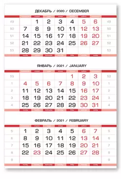 Календарные блоки Европа Арктик, Мини 1-сп, красновато-белый, 2021