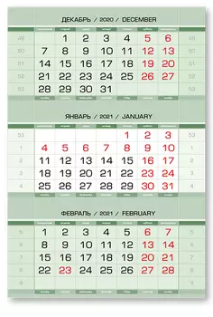Календарные блоки Европа металлик, Миди 1-сп, зеленый, 2021