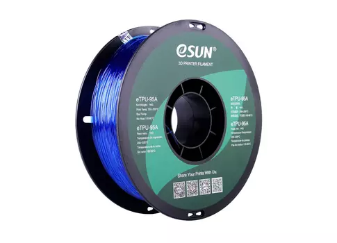 Катушка eTPU-95A пластика 1.75 мм 1 кг, прозрачно-синяя