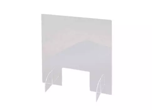 Прямой односекционный настольный защитный экран с подставками, с окном, акрил, 60x81 см, 40x10 см, 3 мм